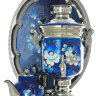 Набор самовар электрический 3 литра с росписью "Жостово на синем" с автоотключением при закипании