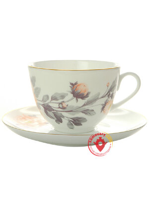 Чайная чашка с блюдцем форма Весенняя-2 рисунок Нежный пион (серый) ИФЗ